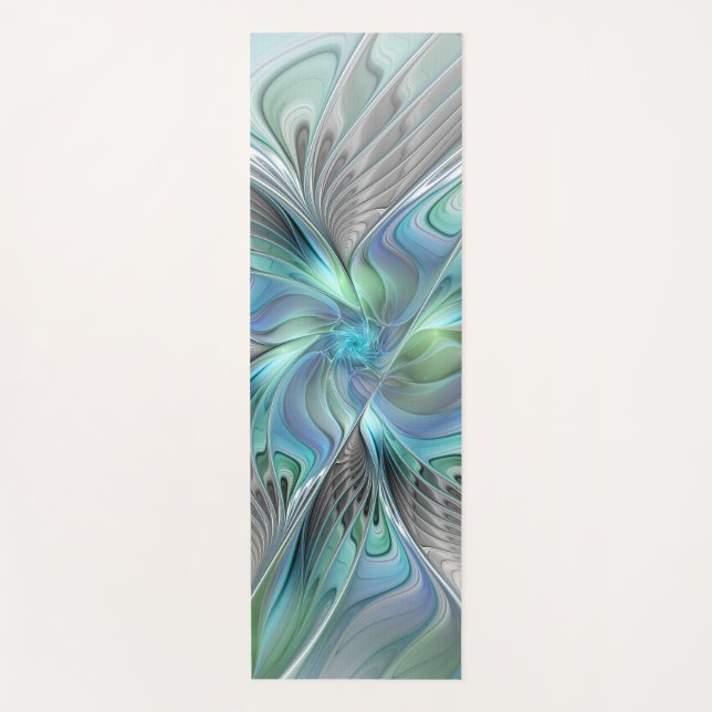 Abstract Blue Green Butterfly Fantasy Fractal Art Yoga Mat (Front)