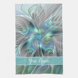 Abstract Blue Green Butterfly Fantasy Fractal Name Tea Towel