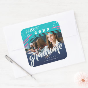 Abstract Blue Green Class Of 2023 Photo Graduation Square Sticker
