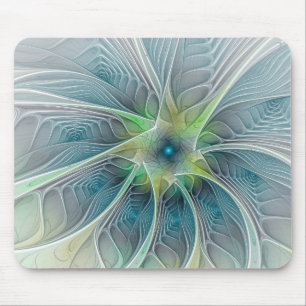 Abstract Blue Green Fractal Art Fantasy Flower Mouse Pad