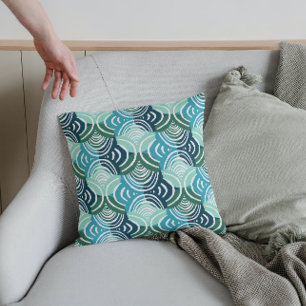 Abstract Blue Green Geometric Pattern Cushion