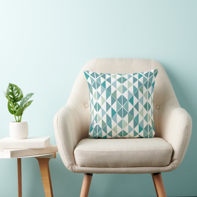 Abstract Blue Green Geometric Triangle Pattern Cushion (Chair)
