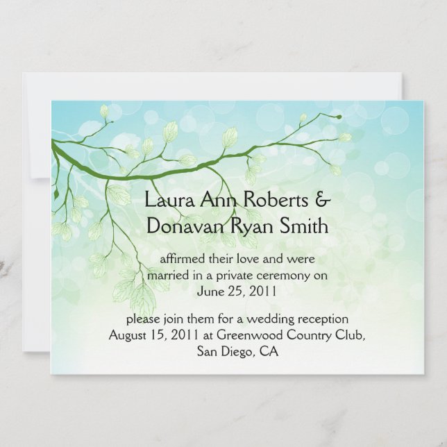 Abstract Blue Green Leaves Post Wedding Invitation (Front)