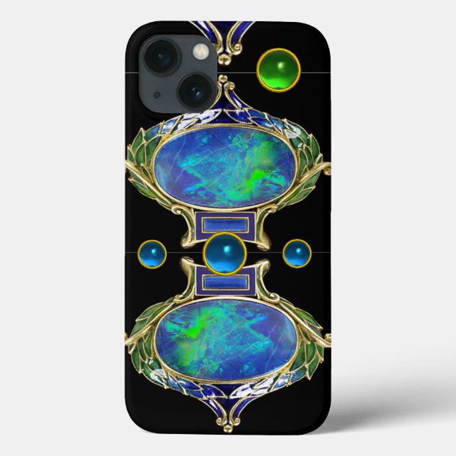 ABSTRACT BLUE GREEN OPAL EFFECT WITH GEMSTONES Case-Mate iPhone CASE (Back)