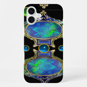 ABSTRACT BLUE GREEN OPAL EFFECT WITH GEMSTONES iPhone 16 PLUS CASE