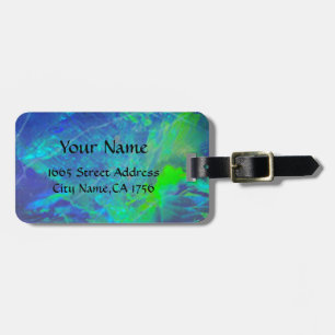 ABSTRACT BLUE GREEN OPAL PHOTO MONOGRAM LUGGAGE TAG