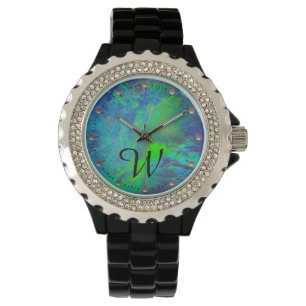 ABSTRACT BLUE GREEN OPAL PHOTO MONOGRAM WATCH