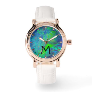 ABSTRACT BLUE GREEN OPAL PHOTO MONOGRAM WATCH