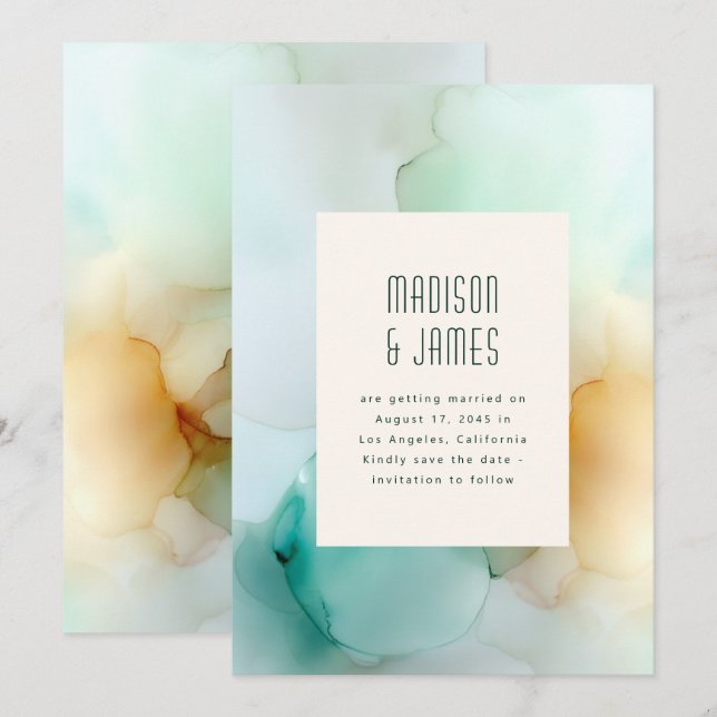 Abstract Blue Green Orange Modern Unique Wedding Save The Date (Front/Back)
