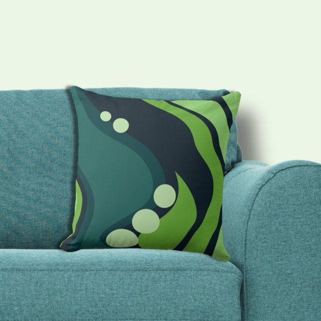 Abstract Blue & Green Organic Flowing Shapes Cushion (Abstract Blue & Green Organic Flowing Shapes Throw Pillow)
