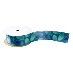 Abstract blue green teal peacock rain drop pattern satin ribbon