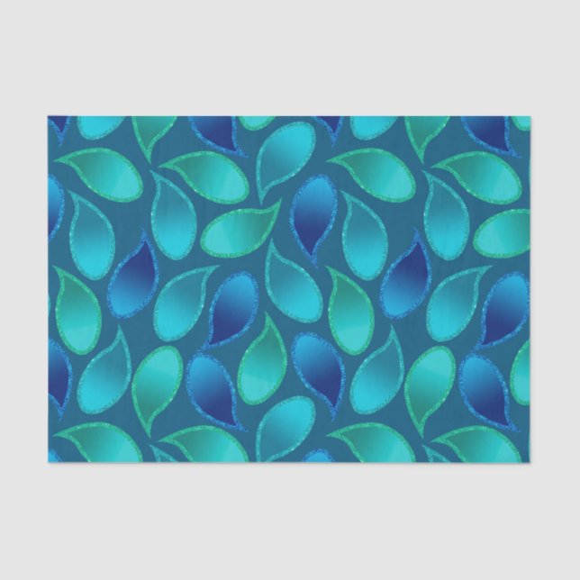 Abstract blue green teal peacock rain drop pattern tissue paper (Front)