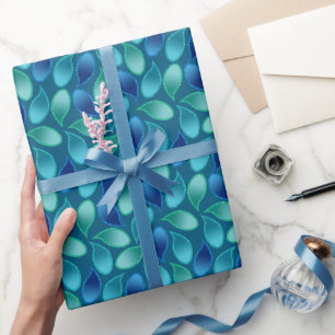 Abstract blue green teal peacock rain drop pattern wrapping paper
