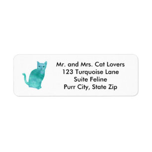 Abstract Blue Green Turquoise Cat Address Labels