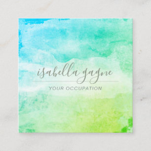 Abstract Blue Green Turquoise Watercolor Art Square Business Card