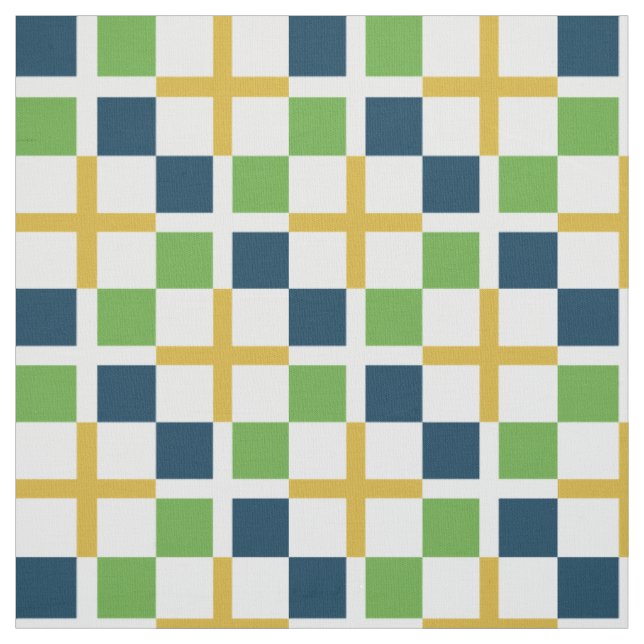 Abstract Blue Green Yellow Squares Pattern Fabric (Swatch)