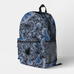 Abstract Blue Grey Black Fractal Printed Backpack