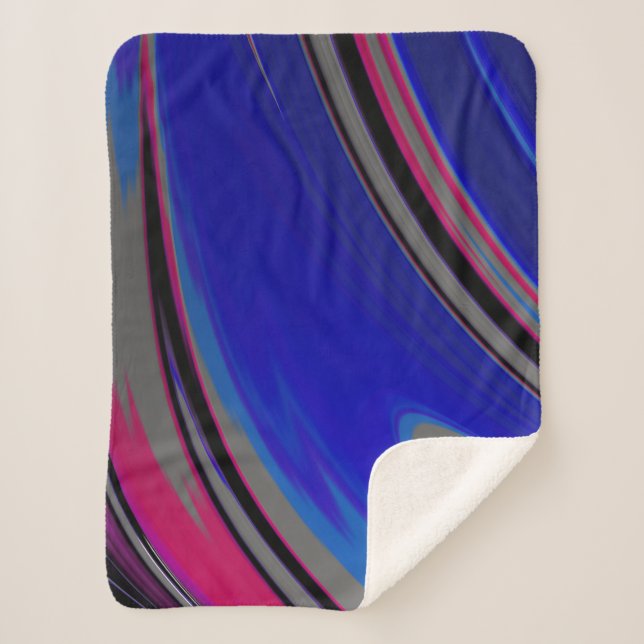 Abstract Blue Grey Magenta Fractal Swirl Sherpa Blanket (Front)