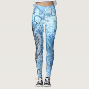 Abstract Blue & Grey Marble Ice Fluid Texture Leggings