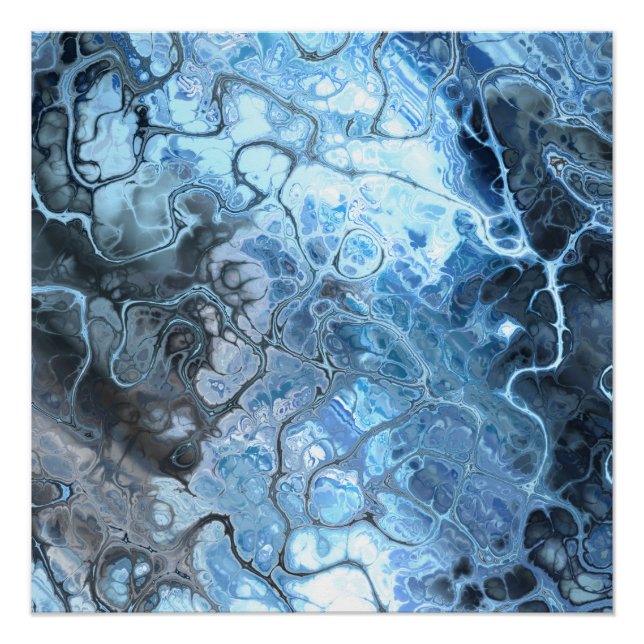 Abstract Blue & Grey Marble Ice Fluid Texture Poster (Front)
