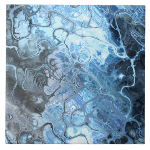 Abstract Blue & Grey Marble Ice Fluid Texture Tile
