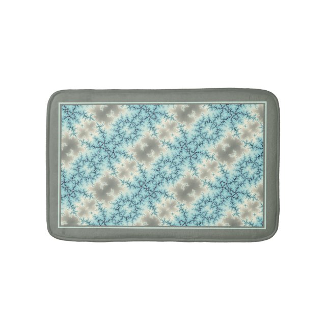 Abstract blue, grey snowflake pattern with border bath mat (Front)