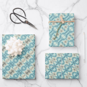 Abstract blue, grey snowflakes geometric pattern wrapping paper sheet