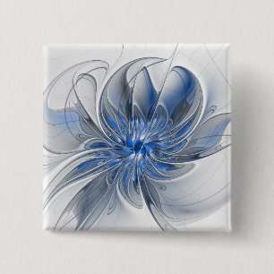 Abstract Blue Grey Watercolor Fractal Art Flower 15 Cm Square Badge