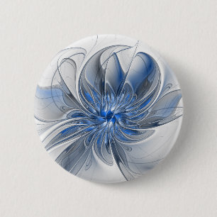 Abstract Blue Grey Watercolor Fractal Art Flower 6 Cm Round Badge