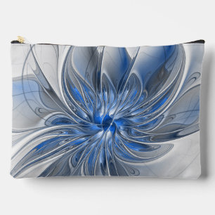 Abstract Blue Grey Watercolor Fractal Art Flower Accessory Pouch