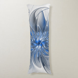 Abstract Blue Grey Watercolor Fractal Art Flower Body Cushion