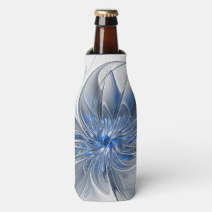 Abstract Blue Grey Watercolor Fractal Art Flower Bottle Cooler
