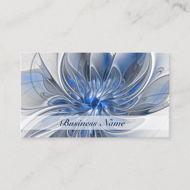 Abstract Blue Grey Watercolor Fractal Art Flower Business Card (Front)