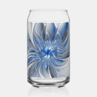 Abstract Blue Grey Watercolor Fractal Art Flower