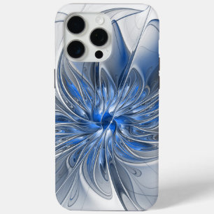 Abstract Blue Grey Watercolor Fractal Art Flower iPhone 15 Pro Max Case