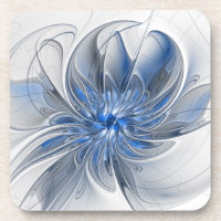 Abstract Blue Grey Watercolor Fractal Art Flower