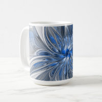 Abstract Blue Grey Watercolor Fractal Art Flower