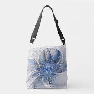 Abstract Blue Grey Watercolor Fractal Art Flower Crossbody Bag