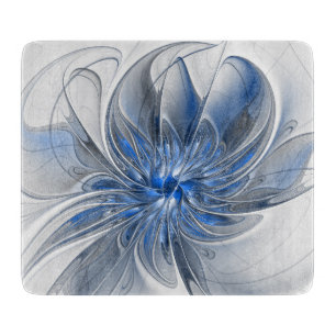 Abstract Blue Grey Watercolor Fractal Art Flower Cutting Board