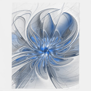 Abstract Blue Grey Watercolor Fractal Art Flower Fleece Blanket