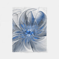 Abstract Blue Grey Watercolor Fractal Art Flower