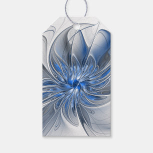 Abstract Blue Grey Watercolor Fractal Art Flower Gift Tags