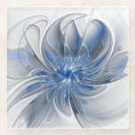 Abstract Blue Grey Watercolor Fractal Art Flower Glass Coaster<br><div class="desc">A unique fantasy flower with shades of blue and grey,  abstract and elegant.
Unusual design for your decorative floral glass coaster and more.</div>