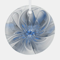Abstract Blue Grey Watercolor Fractal Art Flower