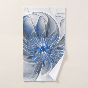 Abstract Blue Grey Watercolor Fractal Art Flower Hand Towel