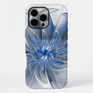 Abstract Blue Grey Watercolor Fractal Art Flower iPhone 16 Pro Max Case