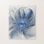 Abstract Blue Grey Watercolor Fractal Art Flower Jigsaw Puzzle<br><div class="desc">Unique fantasy flower with shades of blue and grey,  abstract and elegant.
Design for your puzzle and more.</div>
