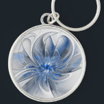 Abstract Blue Grey Watercolor Fractal Art Flower Key Ring<br><div class="desc">Unique fantasy flower with shades of blue and grey,  abstract and elegant.
Design for your keychain and more.</div>