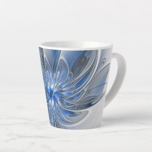 Abstract Blue Grey Watercolor Fractal Art Flower Latte Mug