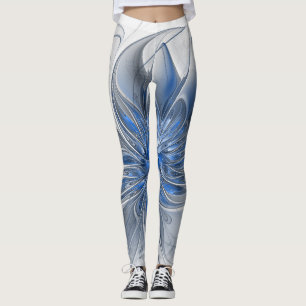 Abstract Blue Grey Watercolor Fractal Art Flower Leggings